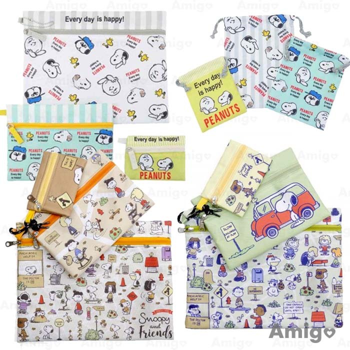 阿米購 日本 Snoopy 史努比 Olaf  歐拉夫 奧拉夫 衣物 小物 收納 束口袋 拉鍊收納袋 3入組 旅行 文具