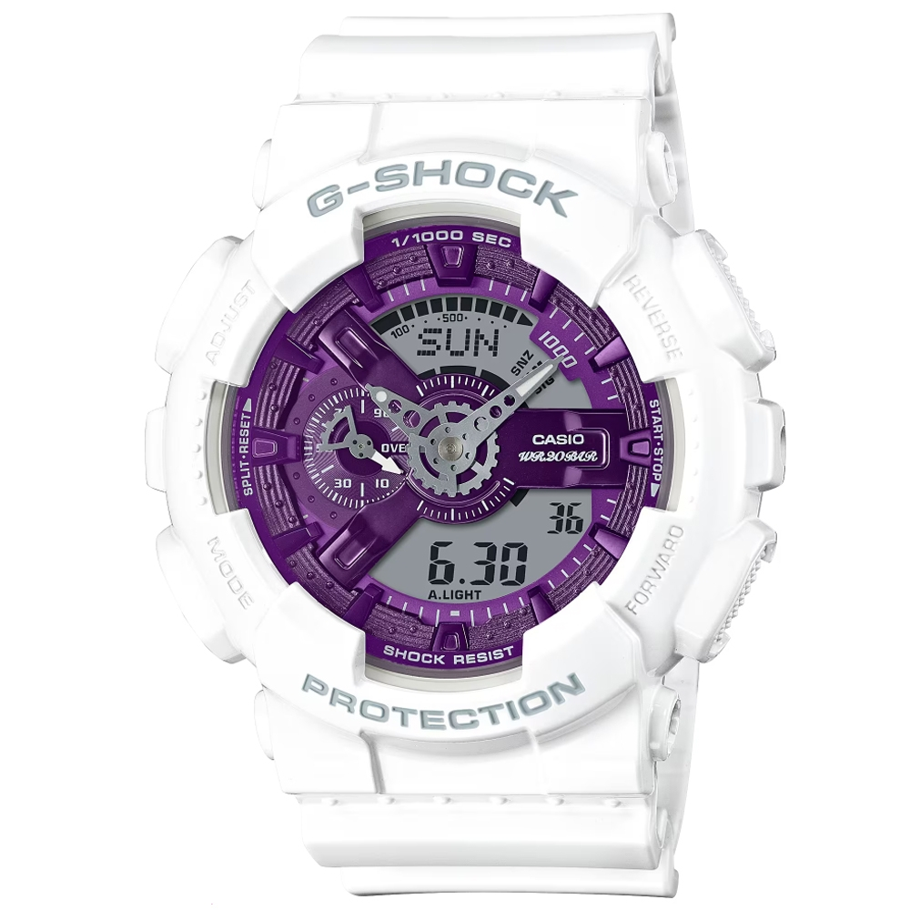 G-SHOCK CASIO 卡西歐  冬季系列 繽紛金屬雙顯腕錶 紫色 / GA-110WS-7A