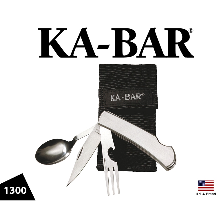 美國Ka-Bar厚重型全不銹鋼多功能摺疊刀具湯匙叉子附收納袋【KA1300】