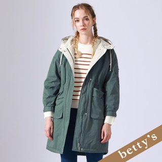 betty’s貝蒂思(25)撞色腰間抽繩長版鋪棉外套(湖水綠)