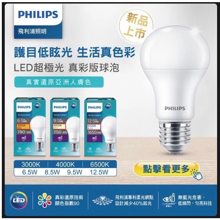 Philips 飛利浦  LED 超極光燈泡 6.5/8.5/9.5/12.5W 白光/自然光/黃光