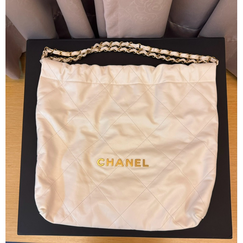 Chanel 22 全新全配白金中號垃圾袋購物包