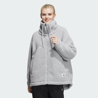 Threeg💫ADIDAS LOUNGE 毛絨 運動外套 保暖 立領 淺灰 女款 IP7057