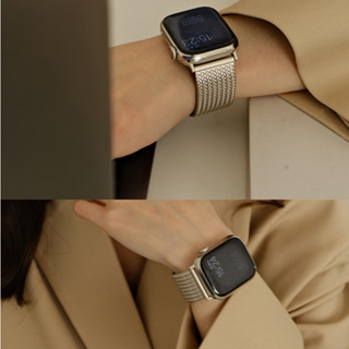 [Moon]適用蘋果手錶麥穗紋apple456789代se不鏽鋼金屬iWatch錶帶