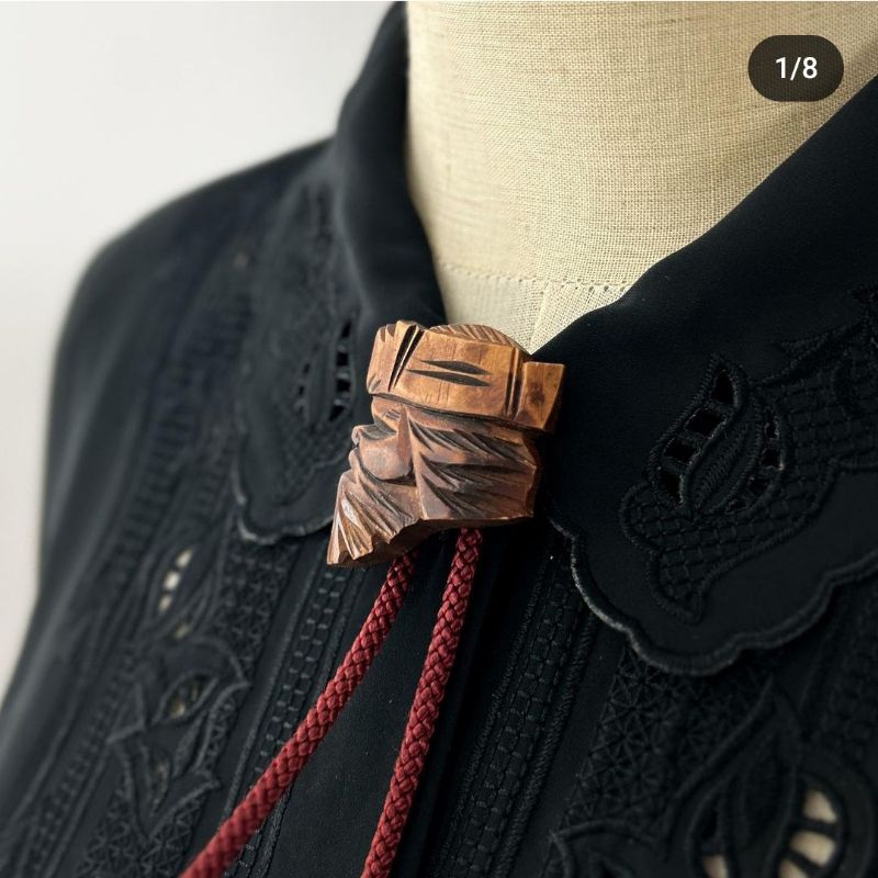 「HIME古著」•日本古著•木雕保羅領帶 木頭飾品 中長鍊 長項鍊