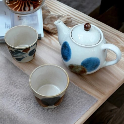 現貨 日本製 Brush Blue 手繪 茶壺套組 美濃燒｜陶瓷茶壺 湯吞杯 泡茶壺 花茶壺 茶壺 陶瓷茶杯 新居禮