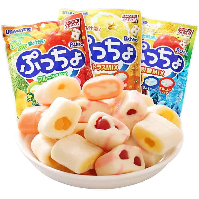 日本進口零食 UHA悠哈味覺糖90g袋裝普超水果味糖果汁夾心什錦軟糖 兒童零食 零嘴