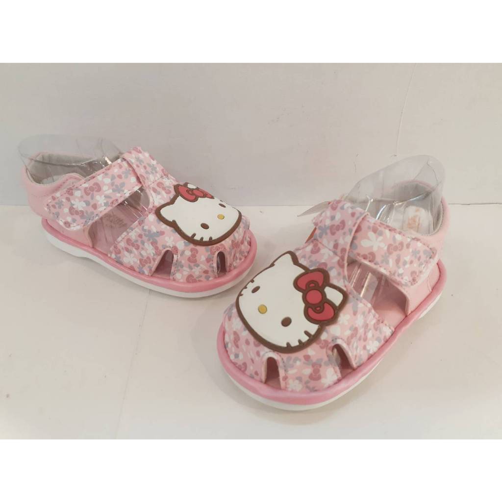 [kikishoes]Hello Kitty大頭護指涼鞋拖鞋粉色愛心圖案大頭KITTY圖案嗶嗶鞋-免運活動學步鞋