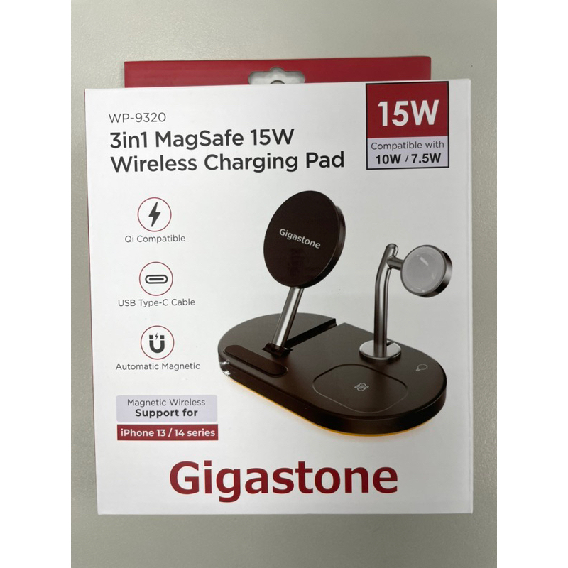 GigastoneWP-9320B 15W三合一磁吸無線充電盤iPhone15/AirPods/Apple Watch