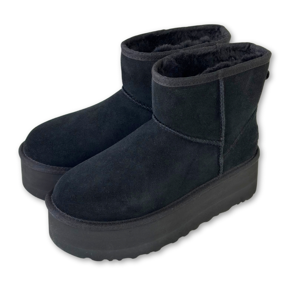 UGG Classic Mini Platform 厚底中幫雪靴 黑色 女 真皮短靴 羊毛一體 保暖加絨 1134991