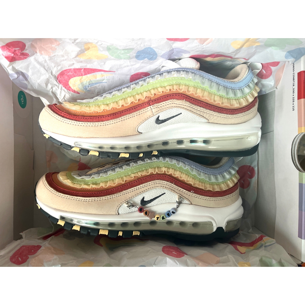 [全新] Nike Air Max 97 Be True 彩虹緞帶 女鞋 彩色 蕾絲 吊飾 串珠 US6.5