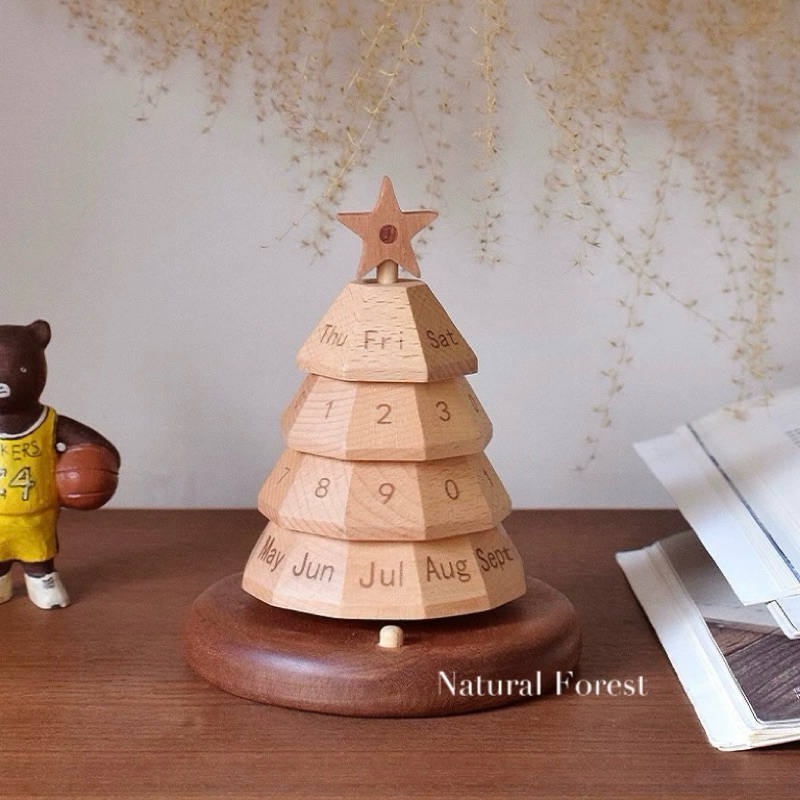 Natural Forest｜實木聖誕樹桌曆 萬年月曆 日曆 桌面擺飾