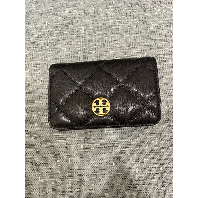 (保留）Tory Burch TB Willa菱格紋 膨膨皮 雙層中夾 黑金