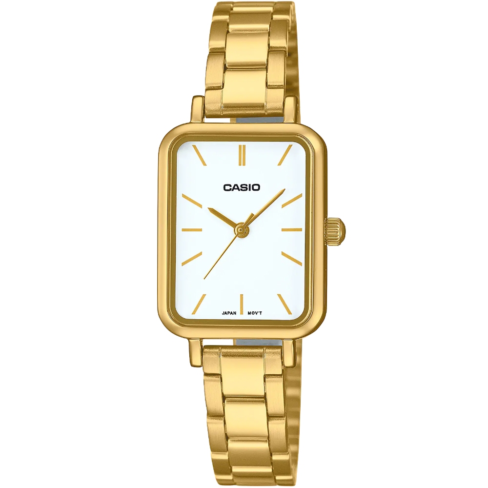 【CASIO】卡西歐 卡西歐石英方形鋼帶女錶-金色 LTP-V009G-7E 台灣卡西歐保固一年