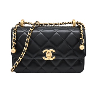 CHANEL MINI FLAP 雙C LOGO雙金珠菱格紋小牛皮肩背/斜背包｜JS Maxx官方旗艦館