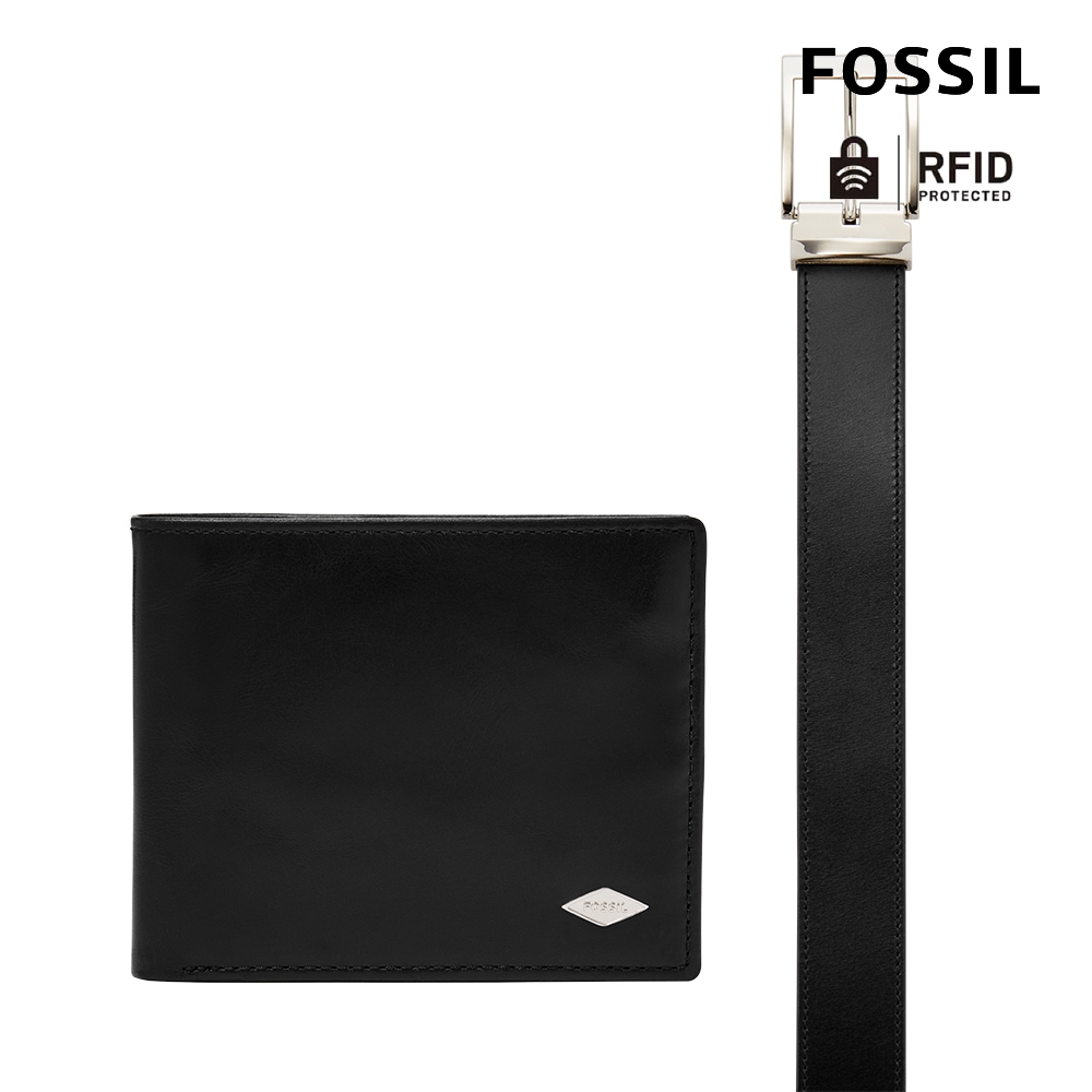 【FOSSIL 官方旗艦館】Ryan 真皮RFID防盜短夾皮帶禮盒組-黑色 MLG0720001