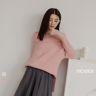 niceioi 氣質翻領粗坑條長版針織上衣 (共2色) 女裝 現貨 快速出貨