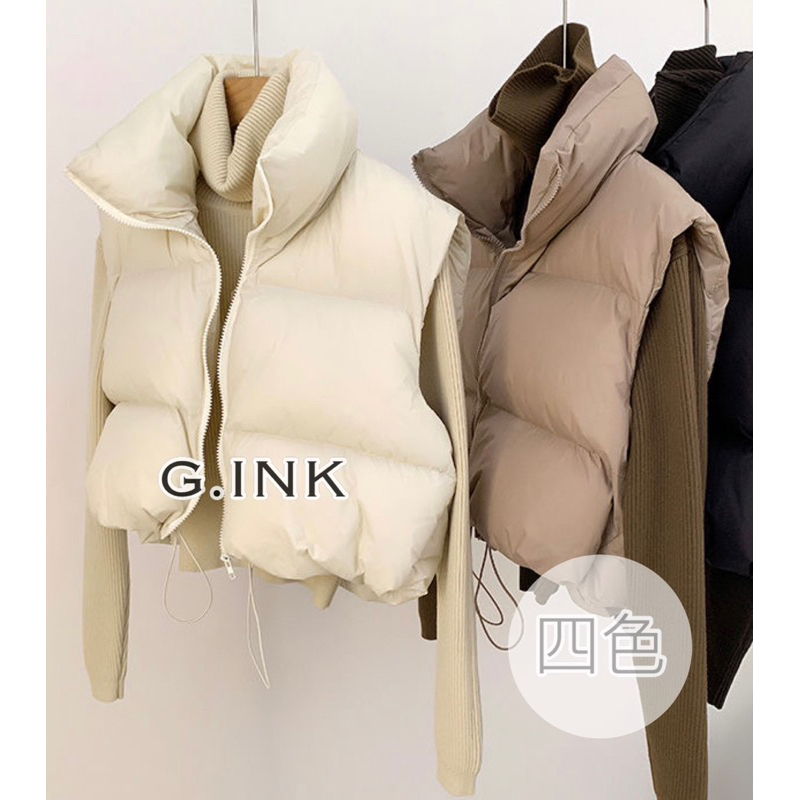 【G.INK】東大韓風 短板羽絨外套 羽絨背心 無袖羽絨 抗寒機能 立領羽絨