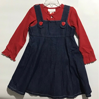女童單寧背心裙洋裝搭配長袖上衣 兩件式 適合5歲