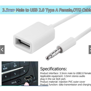 Car MP3 3.5mm Male AUX Audio Plug Jack To USB 2.0 Female Con