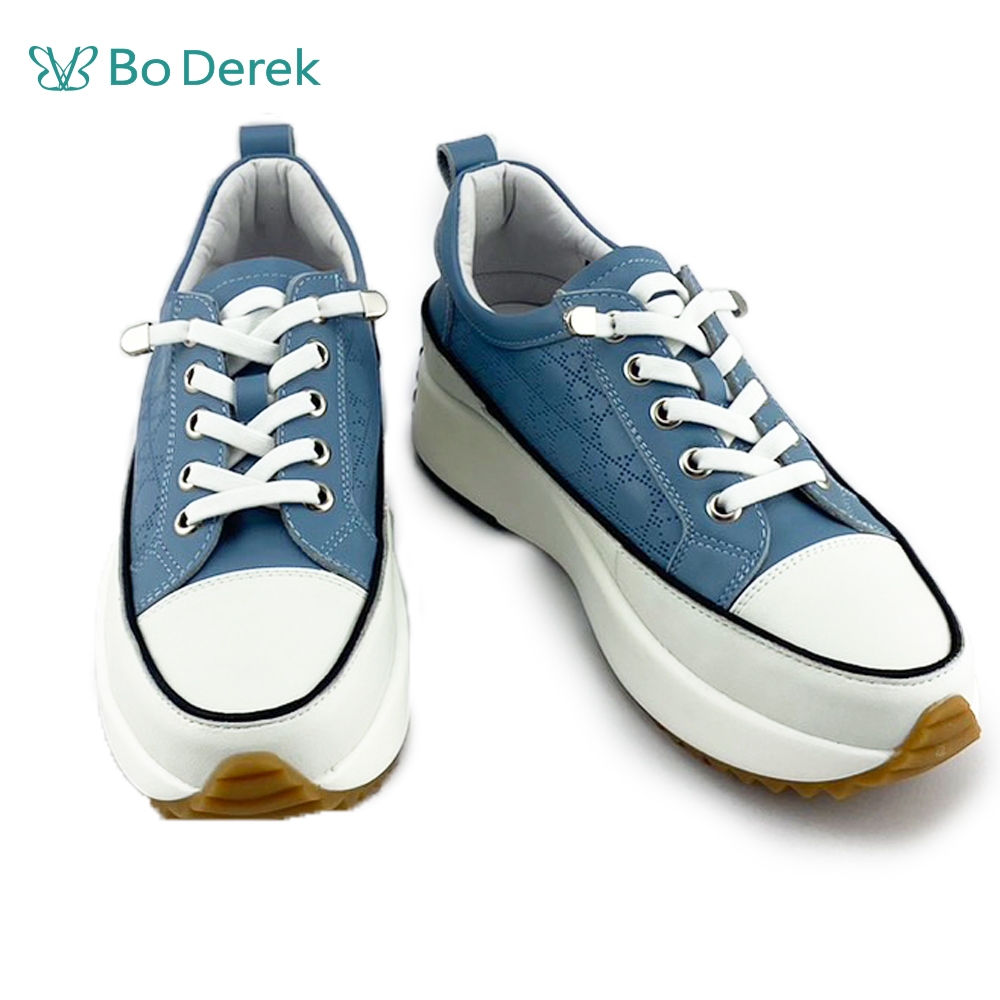 Bo Derek 經典牛皮厚底休閒鞋-藍色