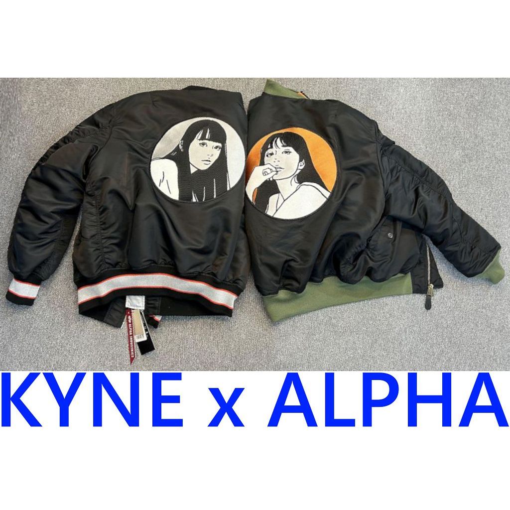 BLACK全新KYNE x ON AIR x ALPHA厭世少女刺繡LOGO空軍外套MA-1雙面穿夾克