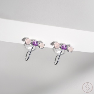 【SPANCONNY】繆思 | 紫水晶 粉水晶 S925純銀 | 雙色三鑽耳夾