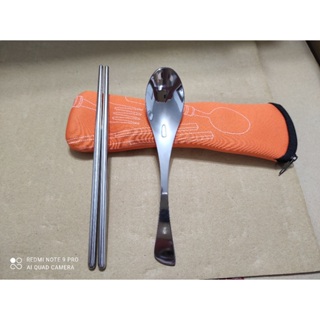 (台北雜貨店) 不鏽鋼餐具二件組 (筷子+湯匙+潛水布套)