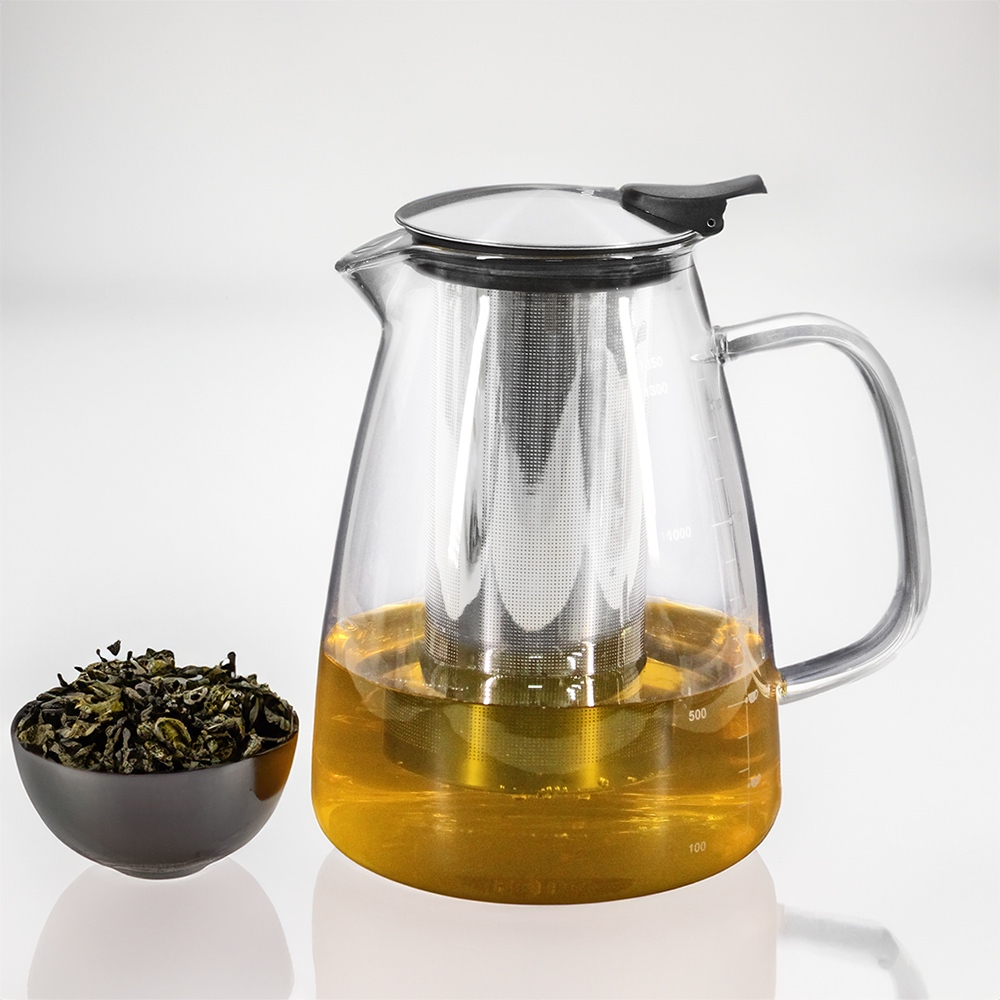 直火加熱 耐熱玻璃 泡茶壺 1.5L 花茶壺 沖泡壺 明火加熱 耐熱玻璃 玻璃茶壺 濾茶壺(MF0533)