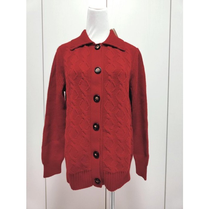 全新厚織$14800 輝盟 FREE 100% cashmere 喀什米爾 羊絨 氣質紅色 麻花款毛衣外套~H114