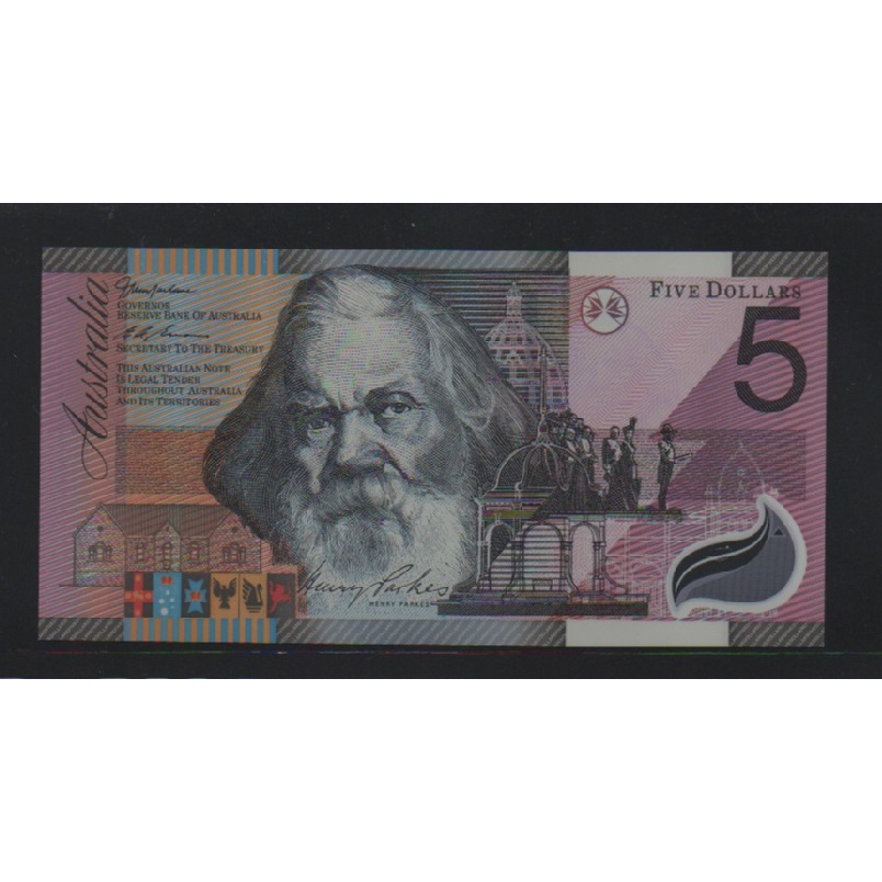 【低價外鈔】澳大利亞 澳洲 2001年 5Dollars 澳幣 塑膠鈔 聯邦百周年紀念鈔，少見~