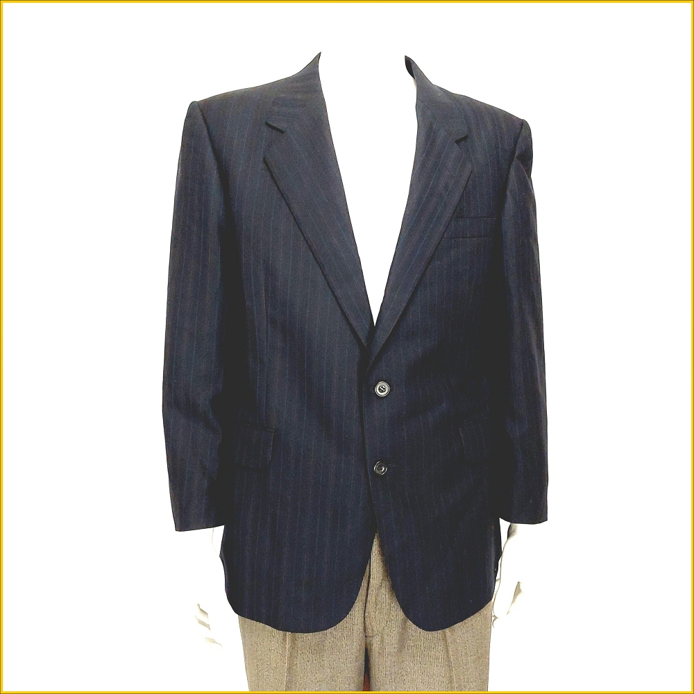 🇯🇵日本二手衣✈️DAKS 日本製 西裝外套 單排双扣 男 170cm DAKS 深藍 直條紋 西裝外套 MF769D