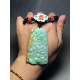 早期收藏老料黃翡陽綠白底青雙彩黃加綠翡翠玉雕藝術優雅純淨荷葉蓮花玉佩玉墜吊墜墜子項鍊