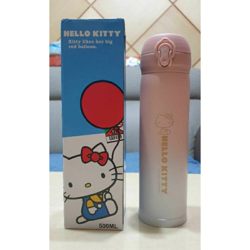 正版 凱蒂貓Hello Kitty彈跳漸層保溫瓶 粉色 容量500ml 全新品 學生水瓶 OL美眉水瓶
