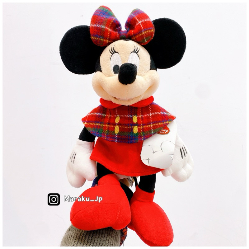 稀有絕版🇯🇵日本東京迪士尼冬季 聖誕節限定 復古 蘇格蘭 紅格子披肩 米妮 娃娃 彌月禮［小悅虎日貨🐯］