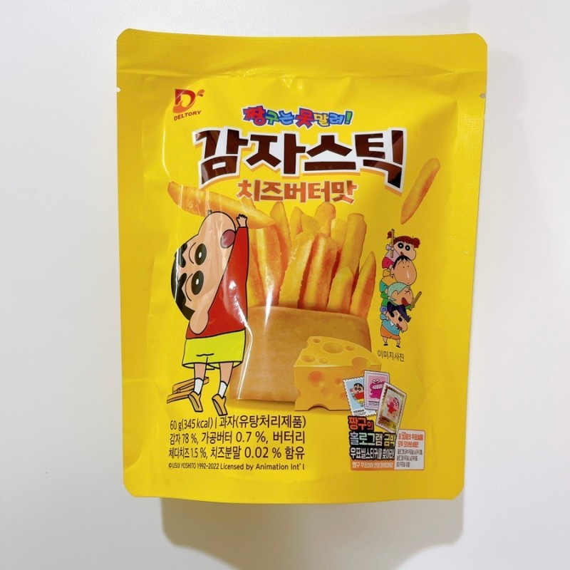 【韓國零食】韓國薯條 起司奶油 羅勒蒜味 脆薯條 蠟筆小新 炸薯條 包裝薯條 韓國代購 60g