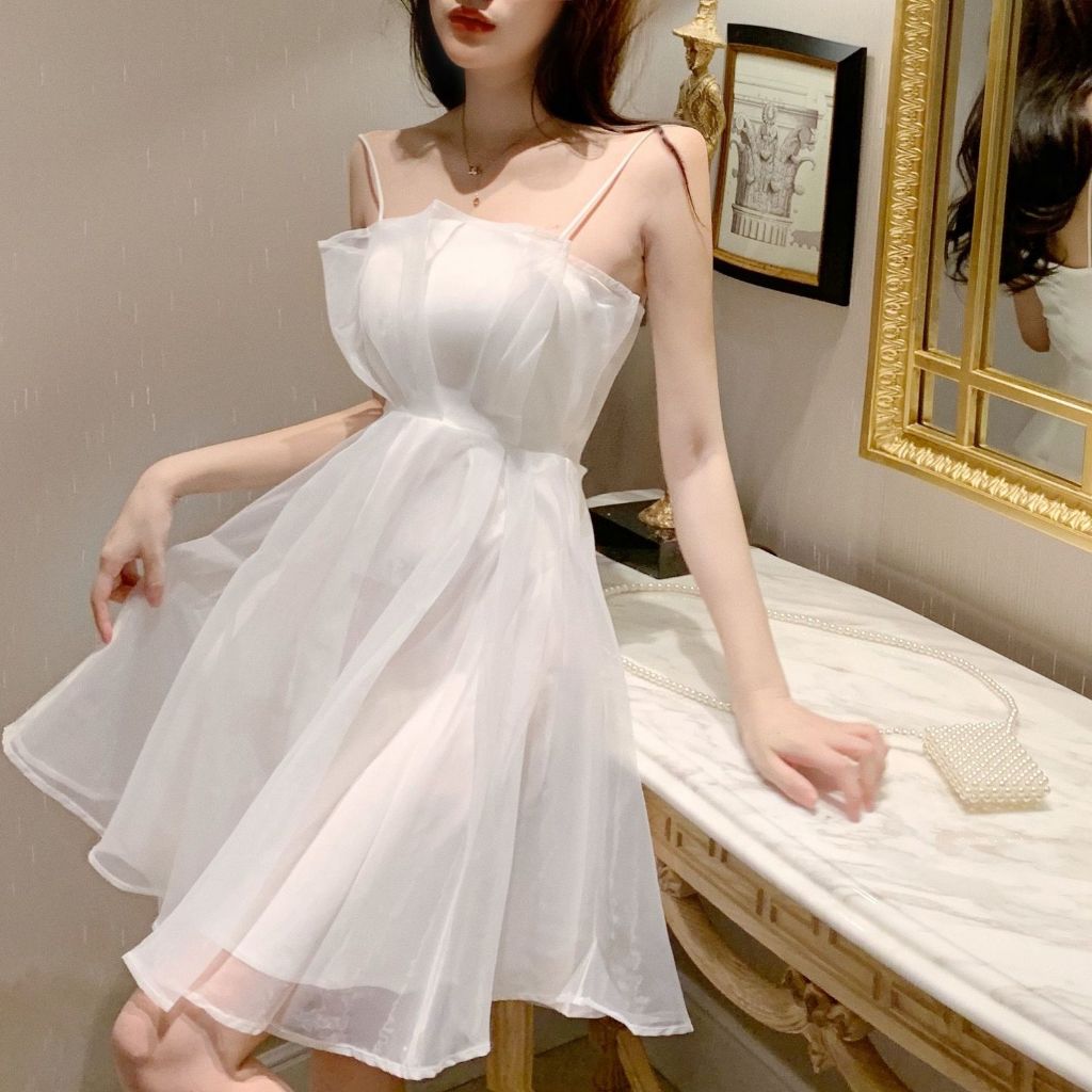 【小喬家】超仙 法式洋裝 法式禮服 名媛洋裝 小禮服 蕾絲洋裝 仙氣洋裝 吊帶裙 白色禮服 短裙子生日裙