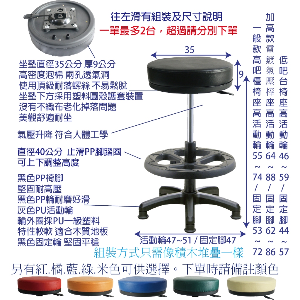 【免運含稅蝦皮代開電子發票】台灣製 氣壓升降 腳踏圈 工作椅 小圓椅 吧檯椅 吧台椅