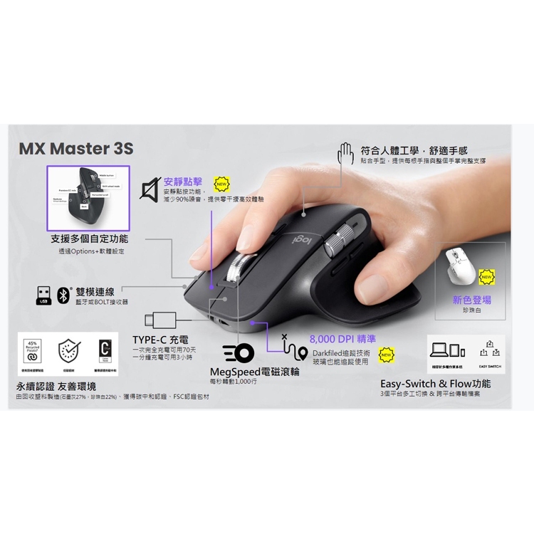 羅技 MX Master 3S 無線滑鼠 - 石墨灰