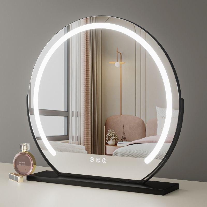 LED鏡子 化妝鏡 家用臥室半圓梳妝檯鏡子 可旋轉調光美妝鏡 桌面梳妝鏡 網美化妝補光鏡 LED發光鏡 網美鏡