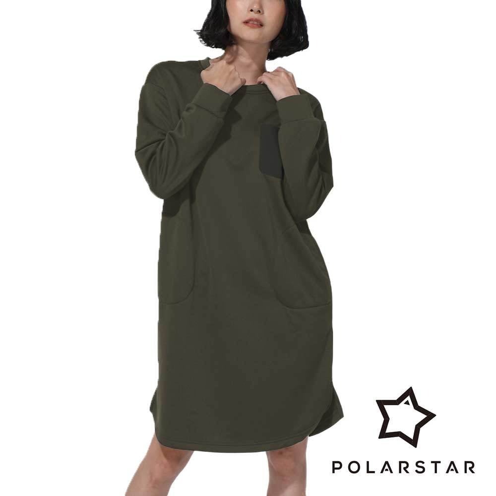 【PolarStar】女休閒保暖圓領連身裙『軍綠』P23902