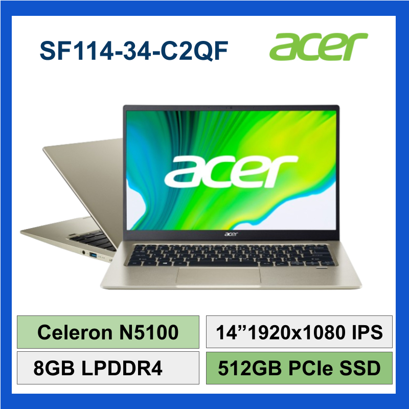 ACER 宏碁 SF114 34 C2QF N5100 8GB 512G SSD W11 14吋