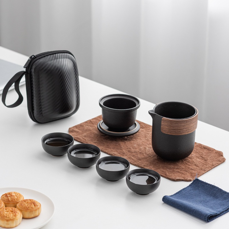 旅行茶具組 贈防撞收納包 一壺四杯 黑陶隨行系列 泡茶組 隨身茶具