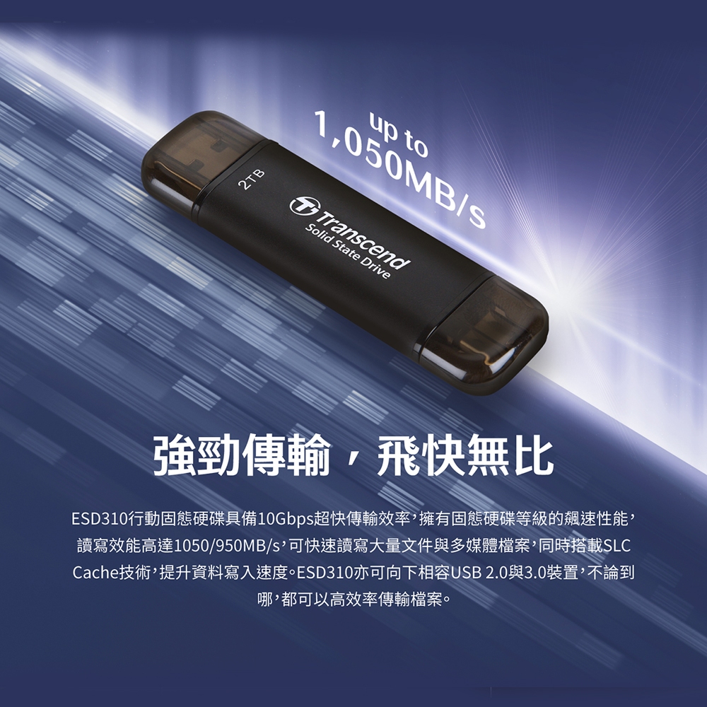 創見 ESD310 512G 1TB 2TB SSD 行動固態硬碟 USB 3.1 TypeC 公司貨 黑色/銀色