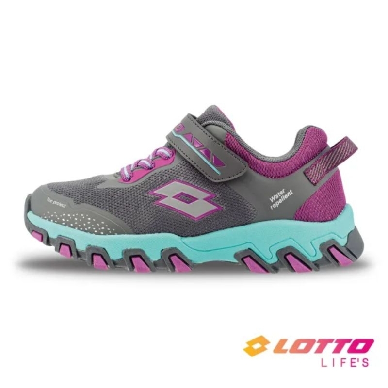 LOTTO 女童鞋 魔鬼氈 輕量透氣 彈性避免 耐磨止滑防潑水越野慢跑鞋(灰紫LT2AKR6338)