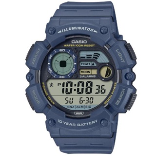 【CASIO】卡西歐 10年電力月相多功能數位休閒錶-藍 WS-1500H-2A 台灣卡西歐保固一年