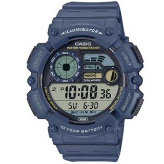 【CASIO】卡西歐 10年電力月相多功能數位休閒錶-藍 WS-1500H-2A 臺灣卡西歐保固一年
