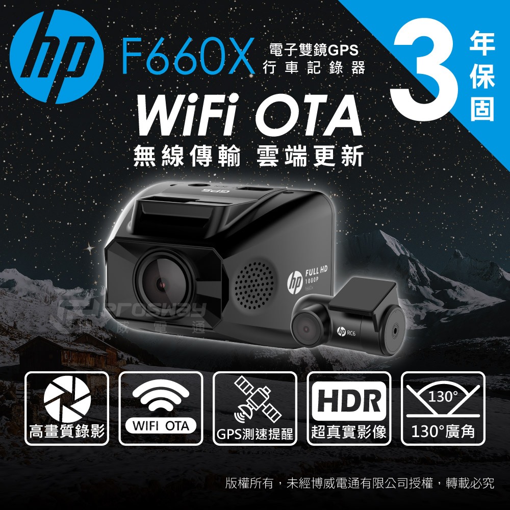 HP惠普 F660X WiFi 前後雙鏡 汽車行車記錄器(贈32G記憶卡)