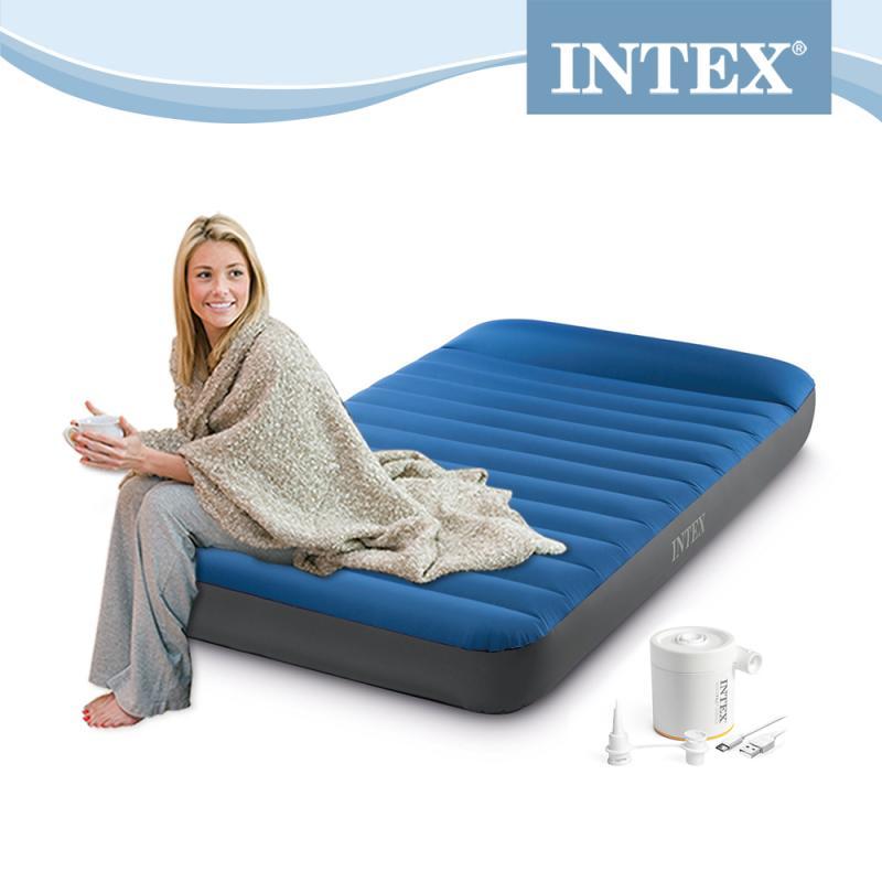 【INTEX】TPU充氣床/露營床墊(附USB有線電動充氣幫浦)單人加大(寬99*191*22cm)(64011)
