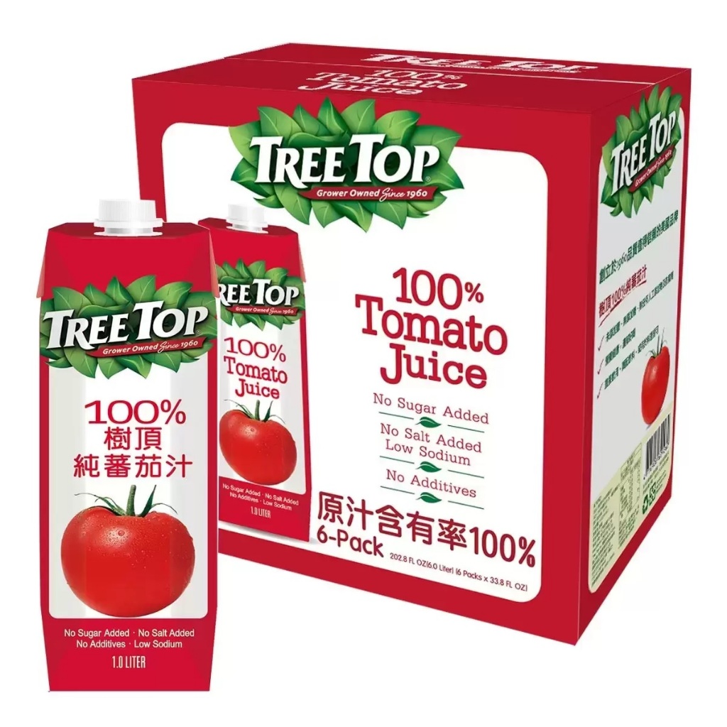 Costco 好市多 Tree Top 樹頂 Tomato Juice 100% 純番茄汁 1L 1公升 X 6入